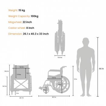 Arcatron FSS100 Foldable Wheelchair Capacity - 100 kg, Chrome Finish