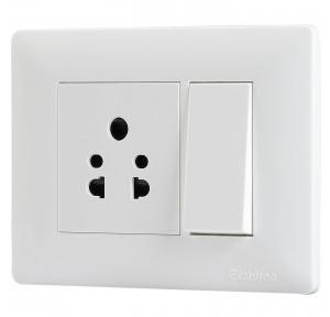 Crabtree 16AX One Way Switch ACNSXXA161 , 6A/16A 3 Pin Shuttered Socket with ISI ACAKCXW163 &  Athena Modular Combined Plates  White ACAPNCWV03