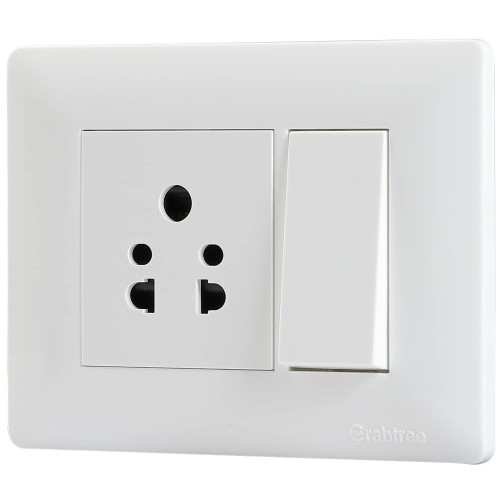 Crabtree 16AX One Way Switch ACNSXXA161 , 6A/16A 3 Pin Shuttered Socket with ISI ACAKCXW163 &  Athena Modular Combined Plates  White ACAPNCWV03