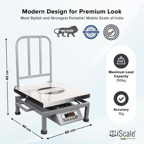 iScale Electronic Weighing Scale   150kg Capacity 10g Accuracy, MS Body With SS Platform Size 16×16 Inches, Both side display  i-22