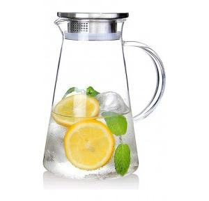 Jinelza Deli 1800 ML Water Juice Jug Pot,  Stainless Steel Air Tight Cap,Transparent Borosilicate Glass,Set of 1 Pcs