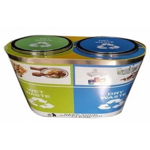 Duo Container Dustbin Round Capacity - 2 Bin x 60 Ltr With Vinyl Sticker SS304 120 Ltr