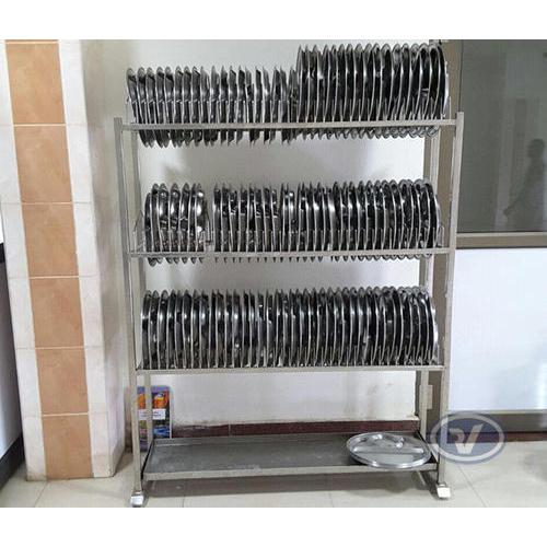 Cafeteria Plate Holder Rack Stainless Steel 304 With 3 Shelves