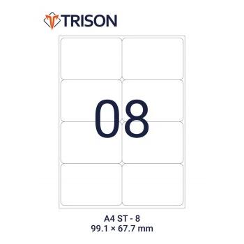 Trison Self-Adhesive Labels ST-08 A4 Size 99.5 x 67.7mm (100 Sheets)