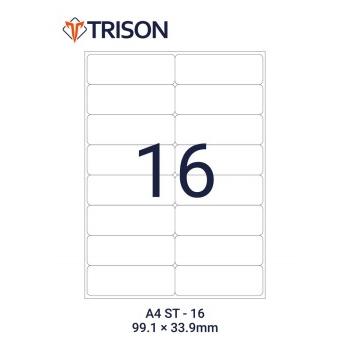 Trison Self-Adhesive Labels ST-16 A4 Size 99.1x 33.9mm (100 Sheets)