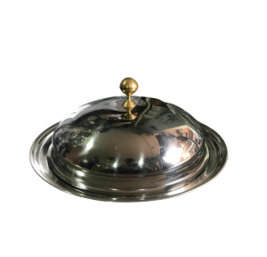 Steel Round Plate Dome with Brass Lid for Covering Food - 12 Inch