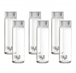 Cello Transparent Glass Fridge Water Bottle H2O with Clear Plastic Cap, 920 Ml (Pack of 6 Pcs)