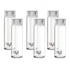 Cello Transparent Glass Fridge Water Bottle H2O with Clear Plastic Cap, 920 Ml (Pack of 6 Pcs)