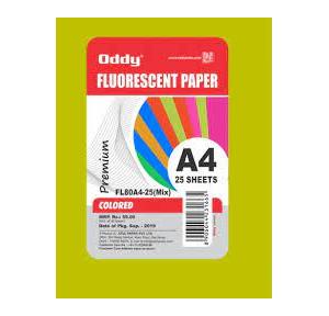 Oddy Double Sided Fluorescent Paper FL80A4-25 Mix A/4 Size, 5 Color X 5 Sheets (Pack of 25 Sheets)