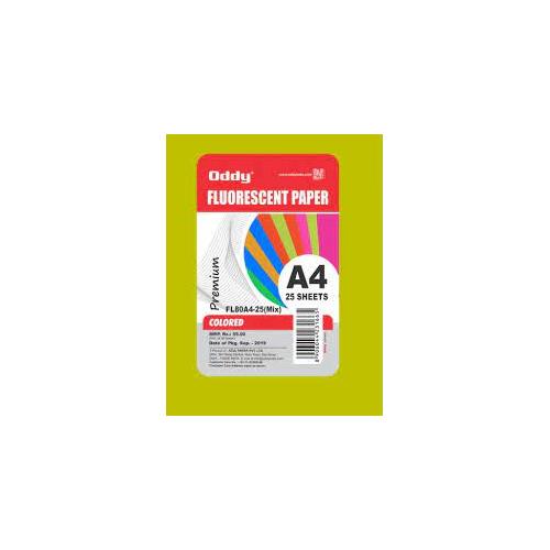 Oddy Double Sided Fluorescent Paper FL80A4-25 Mix A/4 Size, 5 Color X 5 Sheets (Pack of 25 Sheets)