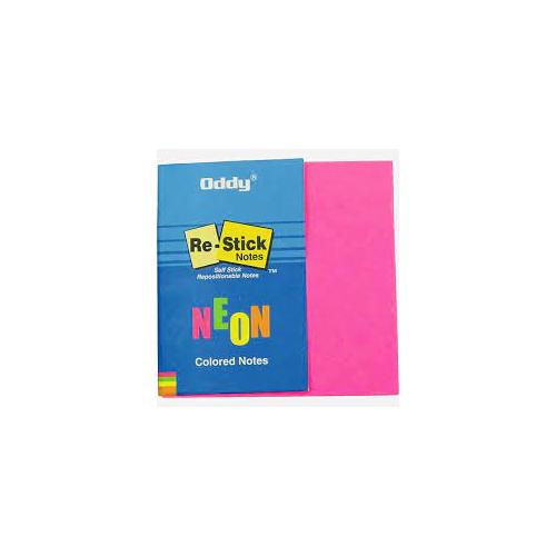 Oddy Re-Stick Paper Notes RSN NEON 3x3inch (Pack of 80 Sheets) Pink Color