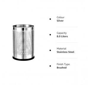 Eurotech Perforated Round Dustbin Stainless Steel 202 8x12 Inch Capacity 7 Ltr