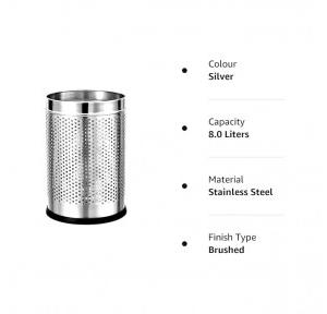 Eurotech Perforated Round Dustbin Capacity SS202 10 Ltr 8x12 Inch