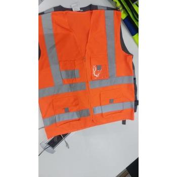 Safety Jacket Polyester Hi-Visibility 220 GSM With 2 Inch Reflective Strip Color Orange With Logo