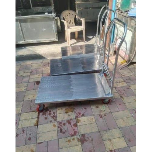Steel 202 Platform Trolley Size: 24x36x30 Inch With Pipe 30mm Tube Frame & 1.2 mm SS Sheet 4 Inch Wheel Capacity: upto 300 Kg