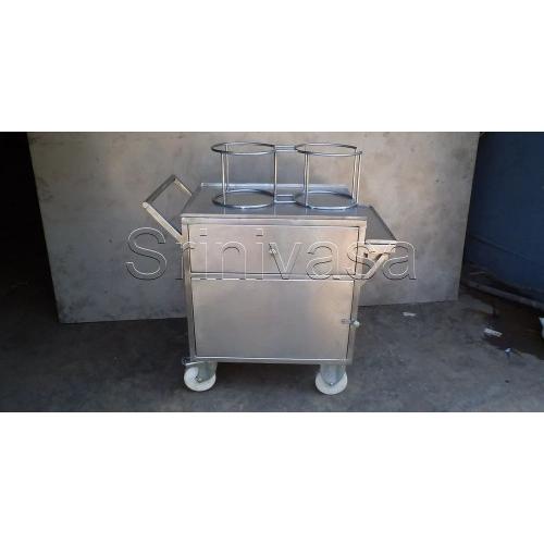 Stainless Steel 202 Pantry Trolley Size: 24x36x30 Inch With 2 Rack Spot Pipe 30mm & Sheet 1.2mm Thickness Both Side Close With Wheel