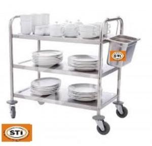Pantry Trolley Stainless Steel 202 Size: 18x36x36 Inch With 3 Rack Support Pipe 25mm & Sheet 18 Gauge With Wheel Capacity: 50 Kg Side Section: 0.8mm Sheet