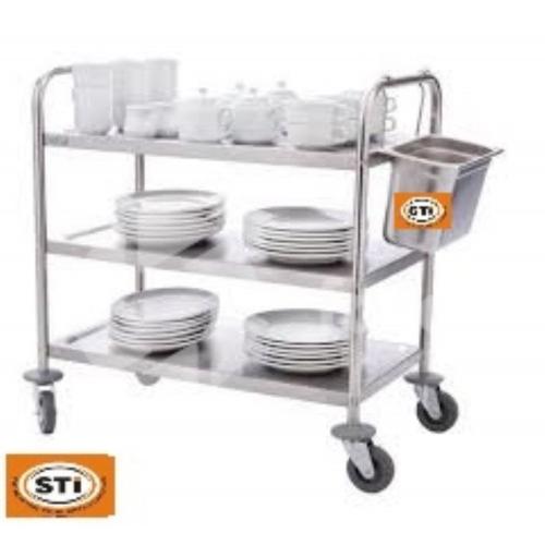 Pantry Trolley Stainless Steel 202 Size: 18x36x36 Inch With 3 Rack Support Pipe 25mm & Sheet 18 Gauge With Wheel Capacity: 50 Kg Side Section: 0.8mm Sheet