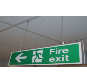 Acrylic Transparent Fire Exit Signage With Chain (Ceiling Mounted Signages) Size: 11 x 4 Inch Thickness: 3mm