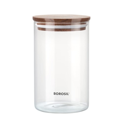 Borosil Classic Jar With Wooden Lid Capacity 900ml Used in the Microwave, Oven, Fridge, Freezer and Dishwasher Temprature Up to 350C