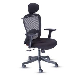 Hans High Back Chair HF747 PU Adjustable Arm, Gas Lift, Nylon Base, Mesh Back & Seat Fabric Tapestry,