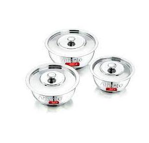 Serving Bowl With Lid Steel Multi Purpose (Set of 3 No 750 ml, 1000 ml, 1500 ml)