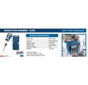 Bosch Demolition Hammer Breakers GSH1630 16.9 kg 06113351F0 41J 1750W ?1300 RPM With Hex 30mm