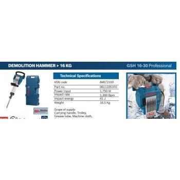 Bosch Demolition Hammer Breakers GSH1630 16.9 kg 06113351F0 41J 1750W ?1300 RPM With Hex 30mm