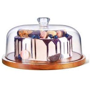 Inllex Wooden Cake Stand With Acrylic Dome Lid Size: 30.5 x 30.5 x 25.4 cm