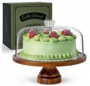 Anboxit Wooden Cake Stand  With Acrylic Dome Lid Size: 29.2 x 29.2 x 24.9 cm