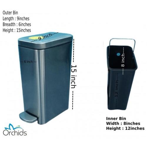 Orchids Square Soft Close Pedal Bin OR/SCPB/02 SS202 12 Ltr