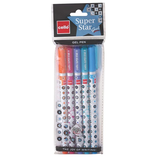 Cello Superstar Gel Pen Black Tip 0.5mm Pack of 5