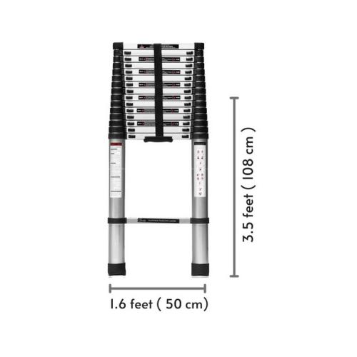 Corvids Telescopic Ladder 16 Steps 6063 T5 Grade Aluminum 1.5 MM Thickness CALT-065 EN131 Part 6 Certification Foldable 21.5 Feet