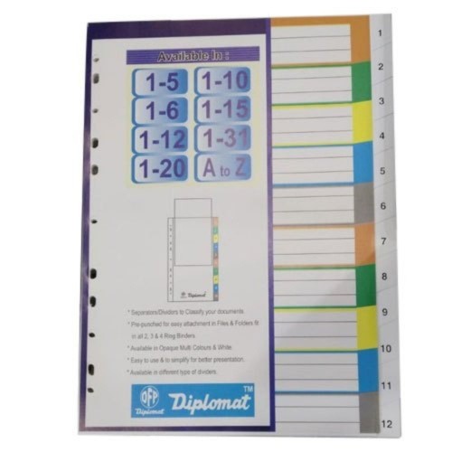 Diplomat File Separator/Divider Printed Plastic A-Z 25 Sheets
