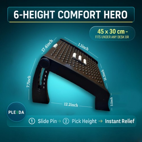 Plexda Adjustable Foot Rest With Massage Texture And Roller Under Desk With 6 Heights