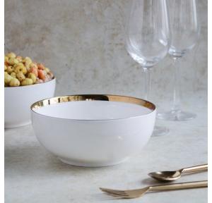 Nestasia Serving Bowl Ceramic White and Gold 1200ml Capacity, Size: 18cm Dia x 7.5cm Depth, HLU01