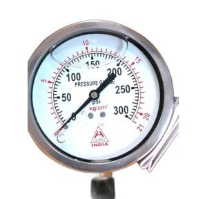 H Guru  Pressure Gauge SS 0 To 300 PSI Glycerine Filled Dia 4 Inch
