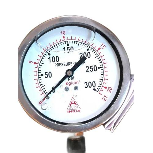 H Guru  Pressure Gauge SS 0 To 300 PSI Glycerine Filled Dia 4 Inch