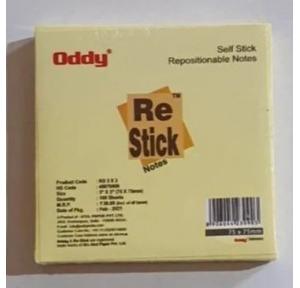 Oddy Selfstick Repositionable Note Pads(yellow) RSN3x3 Size: 3x3inch 100 Sheets