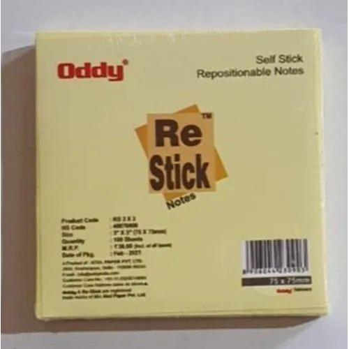 Oddy Selfstick Repositionable Note Pads(yellow) RSN3x3 Size: 3x3inch 100 Sheets