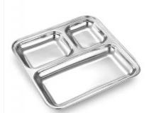 3 Compartment Snacks Plate SS 202 Stainless Steel Length: 10.5 Inch Width: 9 Inch