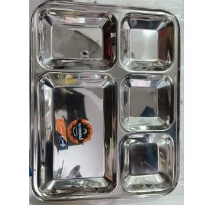 Compartment Plate SS 304 SS 304 5 Plus 1 24 Gauge Weight 450gm Stainless Steel 12.76 x 10.61 Inch