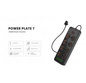 Portronics Power Plate 7 With 6 USB Port + 8 Power Sockets Smart Electric Universal Extension Board Multi Plug With 2500W 3 Mtr Cord Length 2.1A USB Output (Black)
