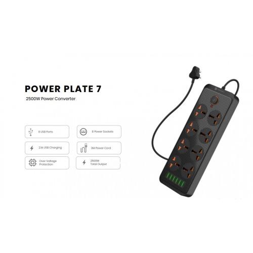 Portronics Power Plate 7 With 6 USB Port + 8 Power Sockets Smart Electric Universal Extension Board Multi Plug With 2500W 3 Mtr Cord Length 2.1A USB Output (Black)