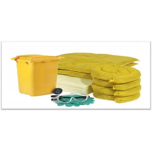 Demeanor Spill Kit Universal 30 Ltr For Both Oil and Chemical 3 Ply MB Mask Instruction Sheet Nitrile Gloves Disposal Bags With Tie Absorbent Pads Absorbent Socks Absorbent Pillows Absorbent Granular Powder Safety Goggles With Mat Bag