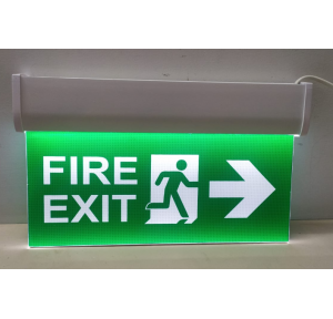 Prolite FIRE EXIT LED Light 12x5 Inch Single Sided Sign Board With Hooks and SS Hanging Chain, PEL LED E/M (S)