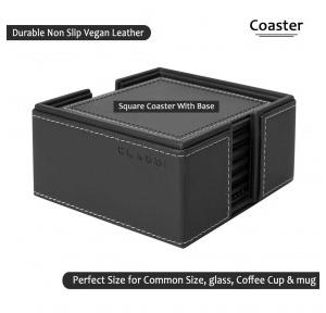 Cladd Square Leather Coaster Black Premium Leatherette Material Water and Dust Resistant Dimension: 4x4 Inch