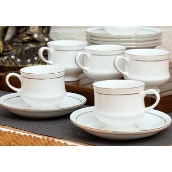Clay Craft Cup and Saucer Set Mona White With Gold Line Ceramic 180ml