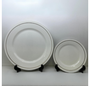 Clay Craft Dinner Plate Mona Goldline Ceramic 10.5 Inch White