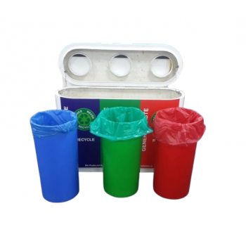 Dustbin Trio Inner Bin Size 12x28 Inch Capacity 60 Ltr FRP Total Capacity 60 Ltr x 3 Bin = 180 Ltr Dimensions 47x16x32 Inch